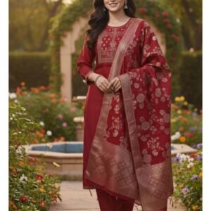 Roman Silk Suit Set with Banarasi Dupatta – Maroon