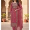 Matte Cotton Suit Set with Organza Dupatta – Peach