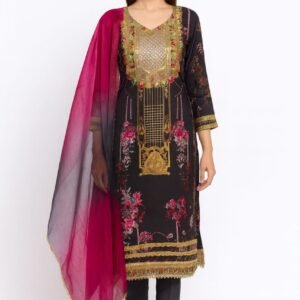 Graceful Festive Attire with Organza Dupatta – Charcoal