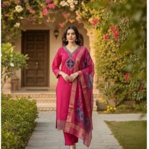 Garhwal Silk Suit Set with Organza Dupatta