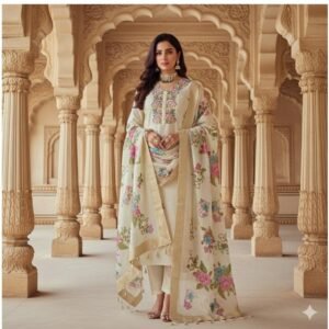Roman Silk Suit Set with Banarasi Dupatta (Off-White)